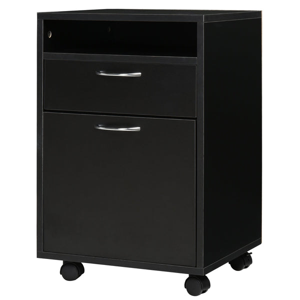 HOMCOM Wheeled Cabinet with Top Drawer - Black