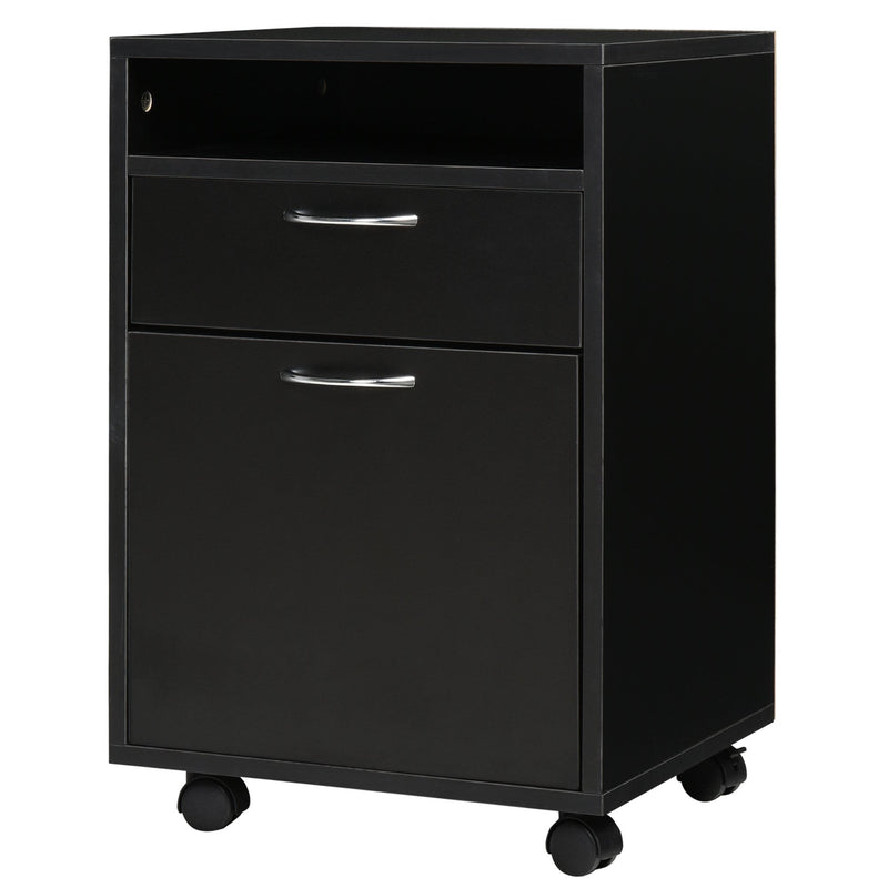 HOMCOM Wheeled Cabinet with Top Drawer - Black