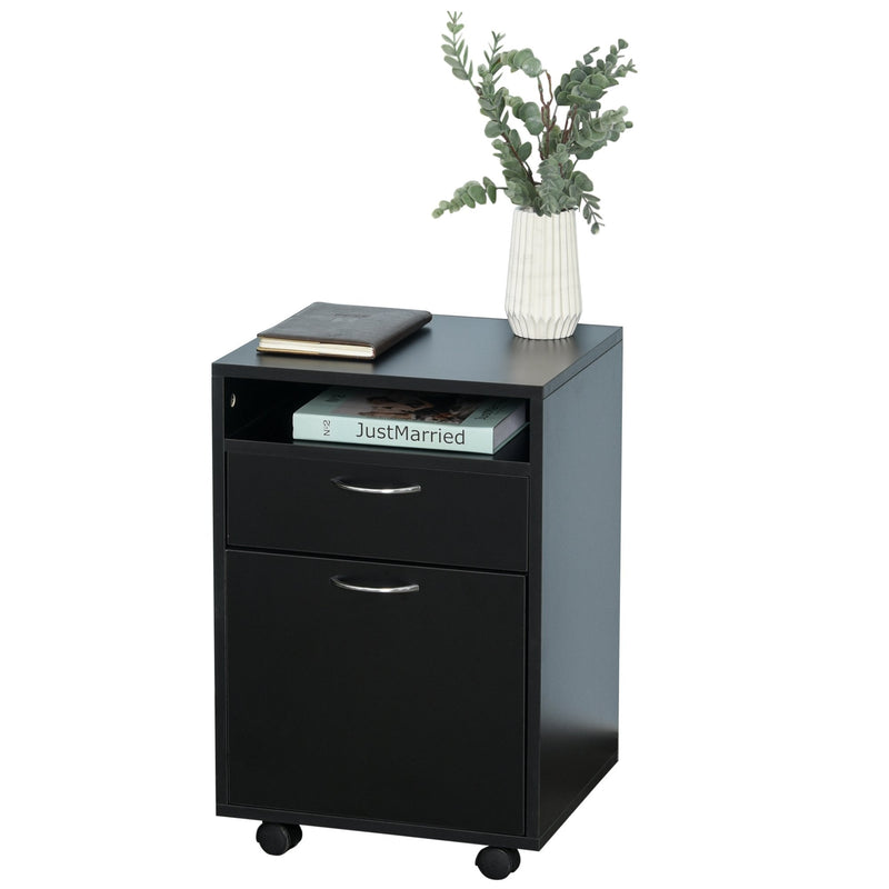 HOMCOM Wheeled Cabinet with Top Drawer - Black