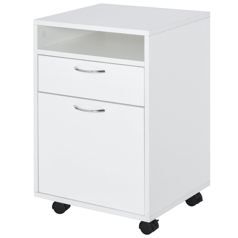 60cm Drawer Open Shelf Metal Handles 4 Wheels Office Home File Organiser Paperwork Mobile Printer White