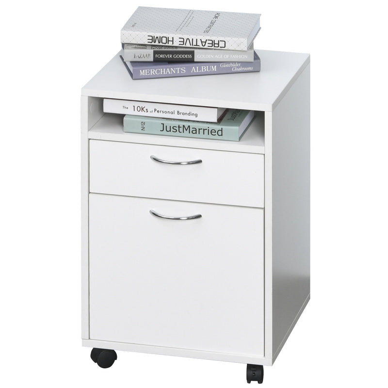 60cm Drawer Open Shelf Metal Handles 4 Wheels Office Home File Organiser Paperwork Mobile Printer White