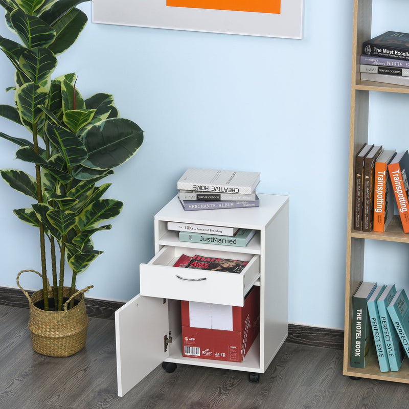 60cm Drawer Open Shelf Metal Handles 4 Wheels Office Home File Organiser Paperwork Mobile Printer White