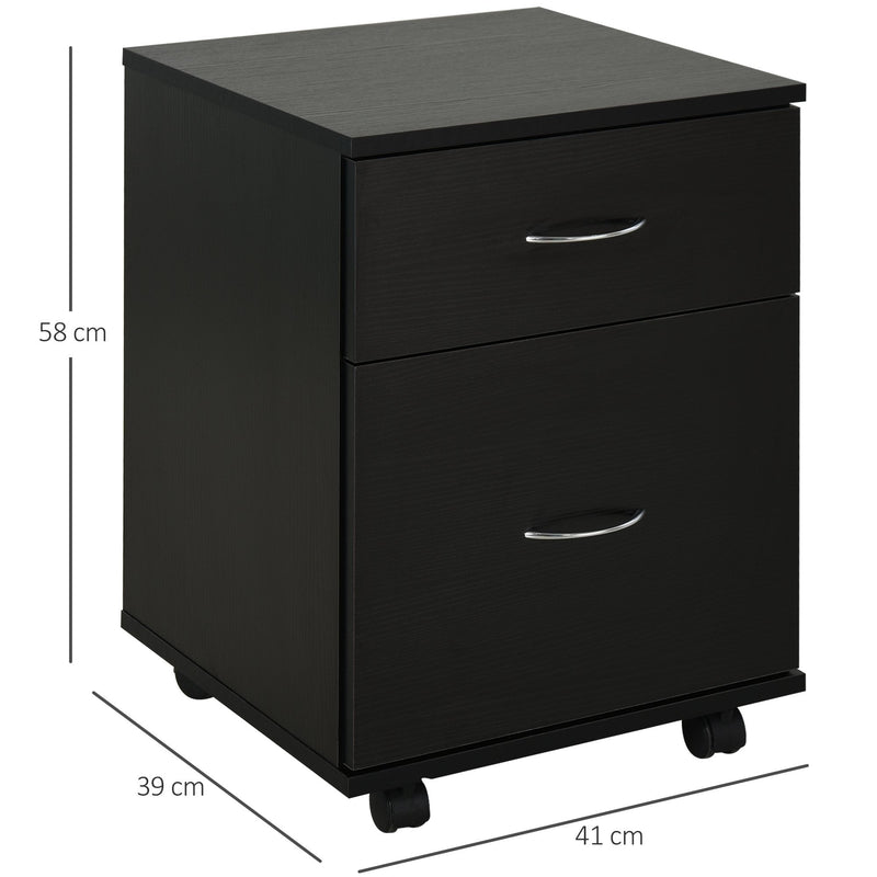 HOMCOM Two Drawer Wheeled Cabinet - Black