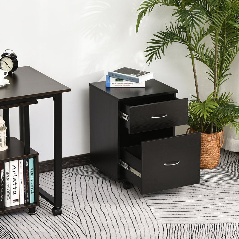 HOMCOM Two Drawer Wheeled Cabinet - Black
