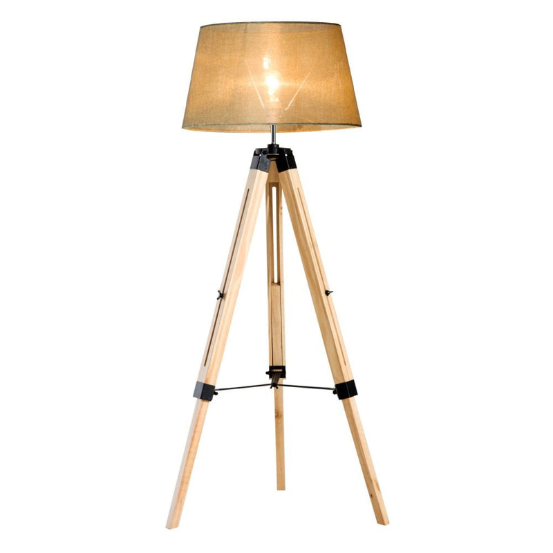 HOMCOM Tripod Floor Lamp Wooden Adjustable Modern Illumination Design E27 Bulb Compatible (Cream Shade) 99-143H