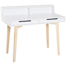 Computer Desk Retro Style Side Console Writing Table Study Workstation W/2 Drawers Storage Shelves & Solid Wood Legs-White