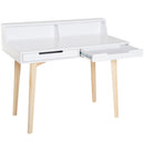 Computer Desk Retro Style Side Console Writing Table Study Workstation W/2 Drawers Storage Shelves & Solid Wood Legs-White