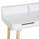 Computer Desk Retro Style Side Console Writing Table Study Workstation W/2 Drawers Storage Shelves & Solid Wood Legs-White