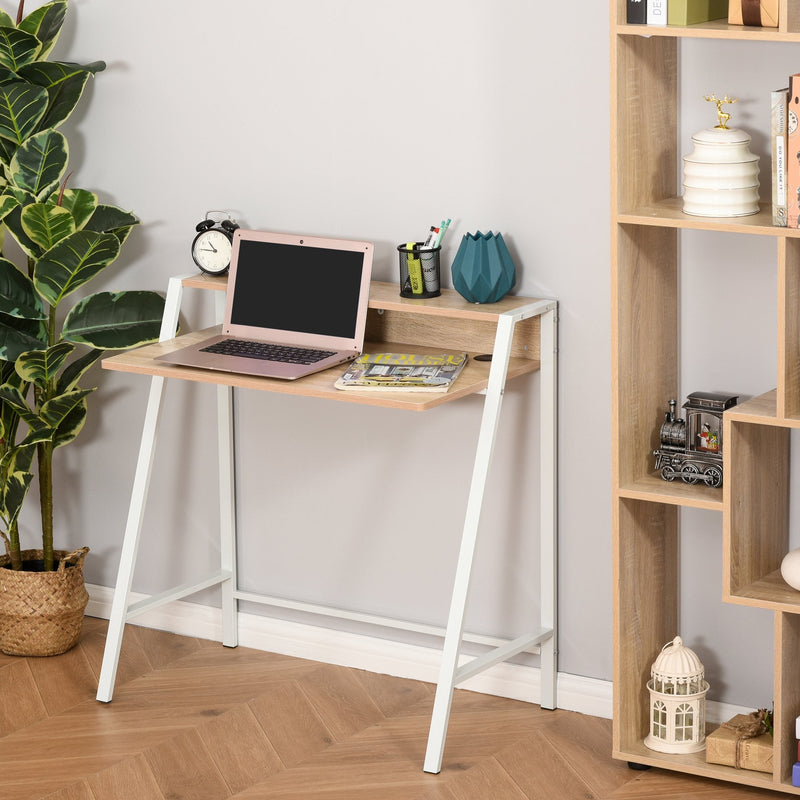 Writing Desk Computer Table Home Office PC Laptop Workstation Storage Shelf Color White and Oak Wooden