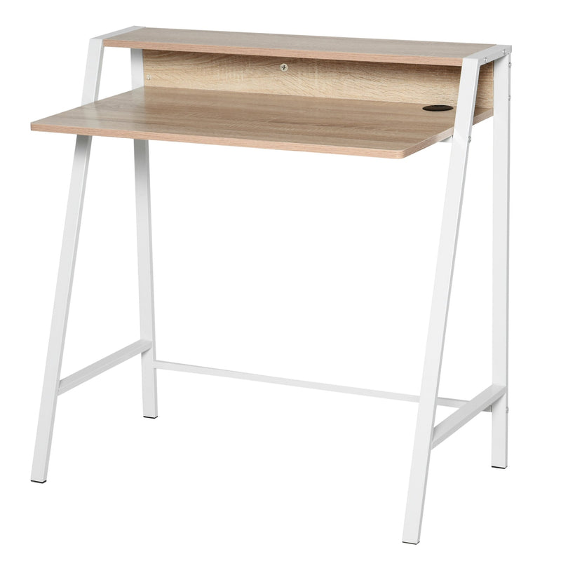 Writing Desk Computer Table Home Office PC Laptop Workstation Storage Shelf Color White and Oak Wooden