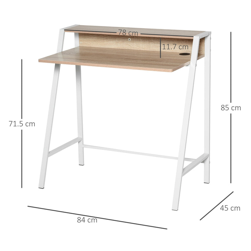 Writing Desk Computer Table Home Office PC Laptop Workstation Storage Shelf Color White and Oak Wooden