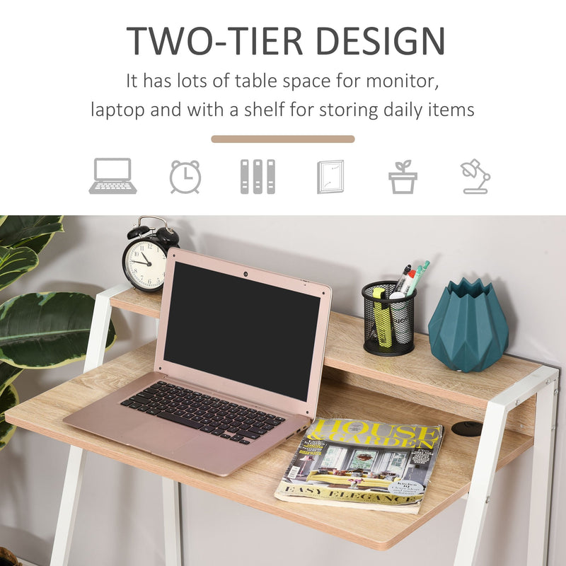 White & Oak Effect Writing Desk Computer Table Home Office PC Laptop Workstation Storage Shelf