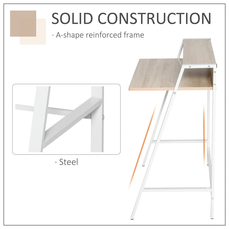 White & Oak Effect Writing Desk Computer Table Home Office PC Laptop Workstation Storage Shelf