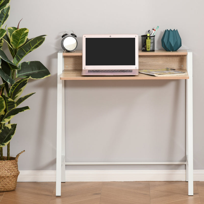 Writing Desk Computer Table Home Office PC Laptop Workstation Storage Shelf Color White and Oak Wooden