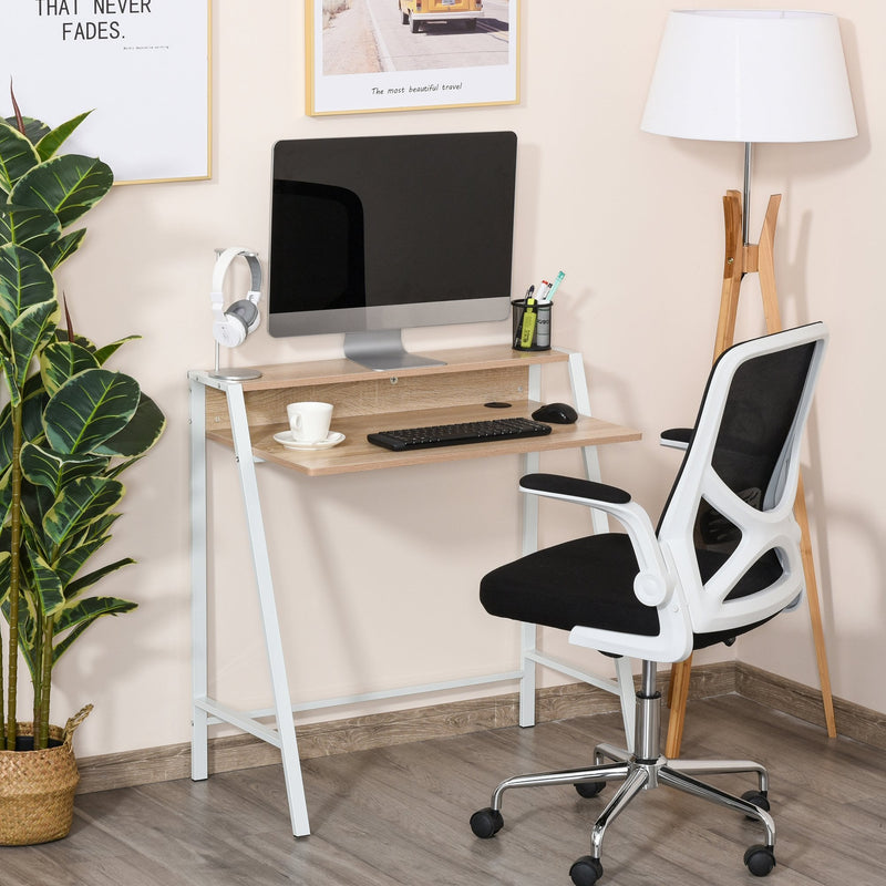 White & Oak Effect Writing Desk Computer Table Home Office PC Laptop Workstation Storage Shelf