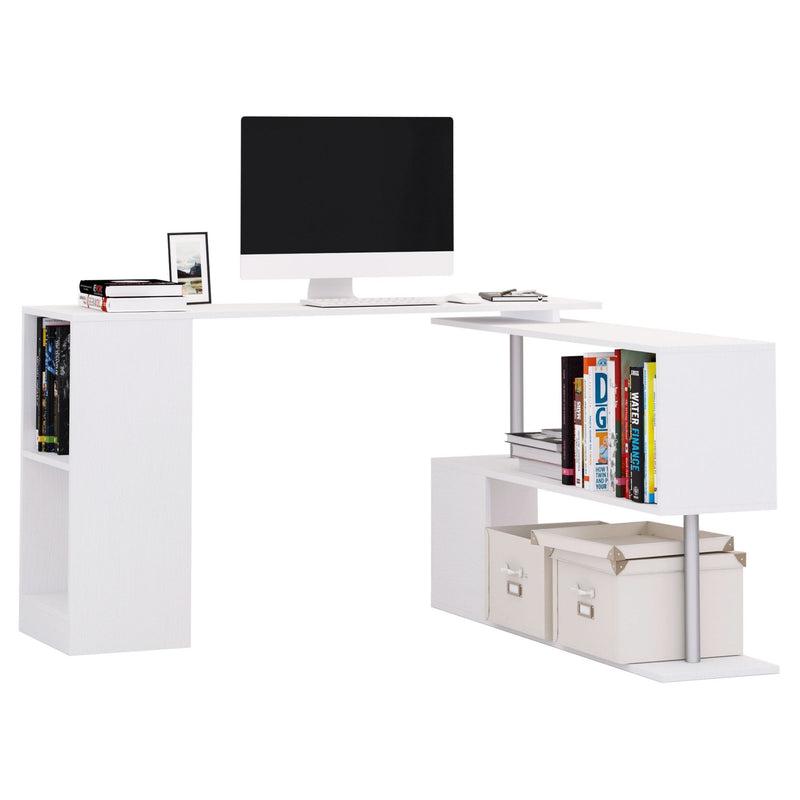 360 Degree Rotating Corner Desk, L-Shaped - White