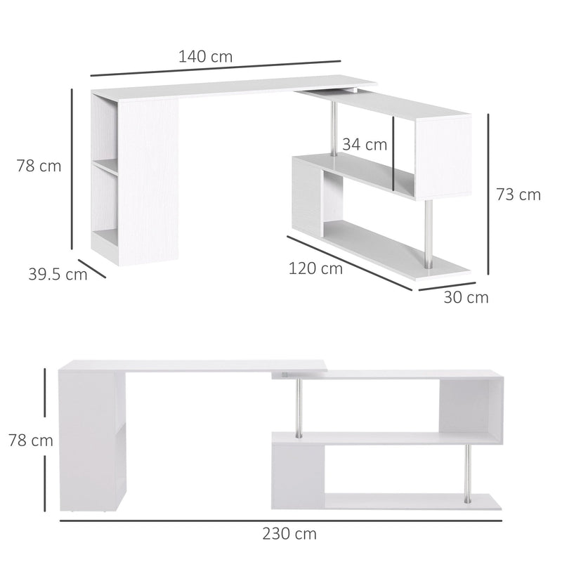 360 Degree Rotating Corner Desk, L-Shaped - White