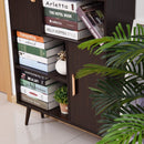 Free Standing Bookcase Shelves W/ Two Doors, 80L x 23.5W x 123Hcm-Walnut