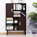 Free Standing Bookcase Shelves W/ Two Doors, 80L x 23.5W x 123Hcm-Walnut