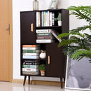 Free Standing Bookcase Shelves W/ Two Doors, 80L x 23.5W x 123Hcm-Walnut