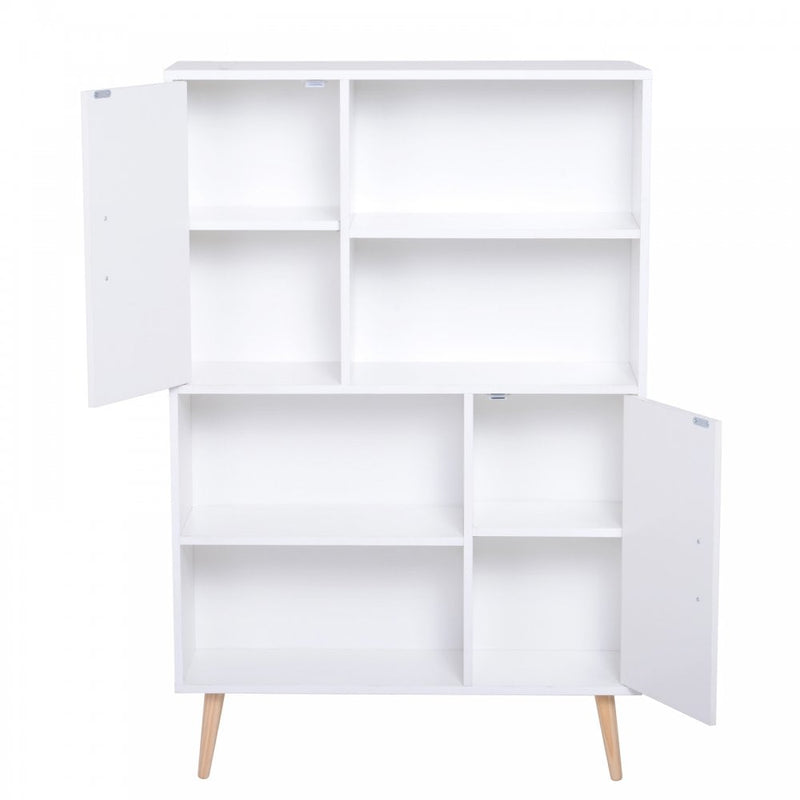 Free Standing Bookcase Shelves W/ Two Doors, 80L x 23.5W x 123Hcm - White