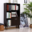 Open Bookcase Cabinet Shelves W/ Two Doors, 80W x 23.5D x 118Hcm-Walnut