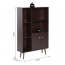 Open Bookcase Cabinet Shelves W/ Two Doors, 80W x 23.5D x 118Hcm-Walnut