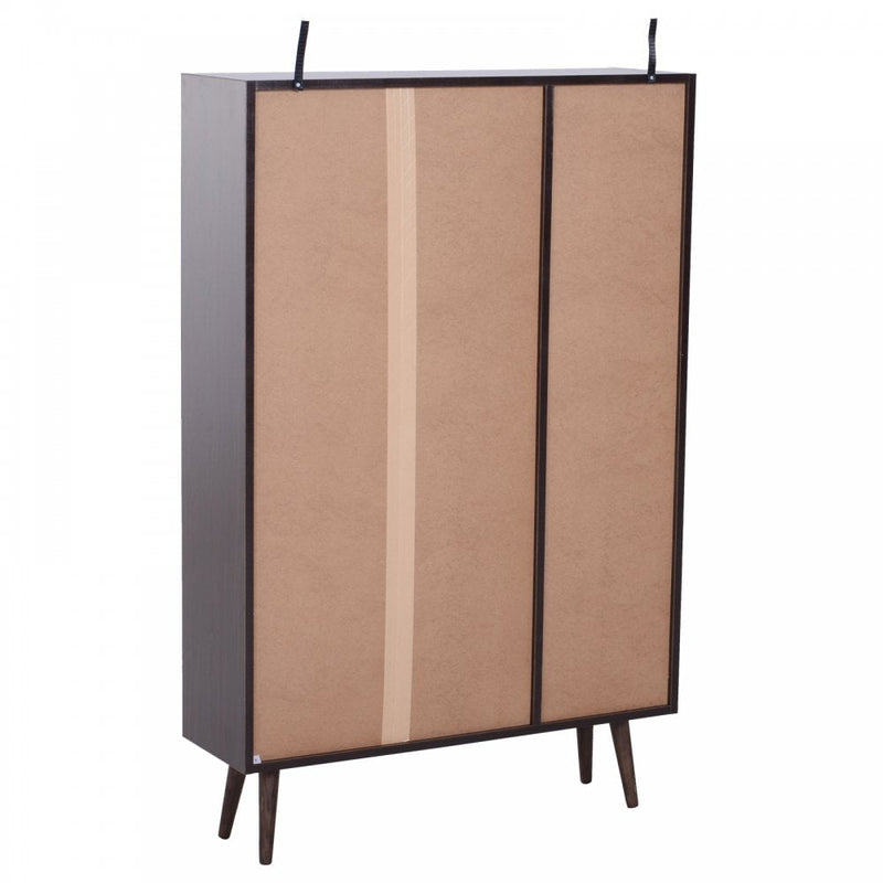 Open Bookcase Cabinet Shelves W/ Two Doors, 80W x 23.5D x 118Hcm-Walnut