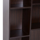 Open Bookcase Cabinet Shelves W/ Two Doors, 80W x 23.5D x 118Hcm-Walnut