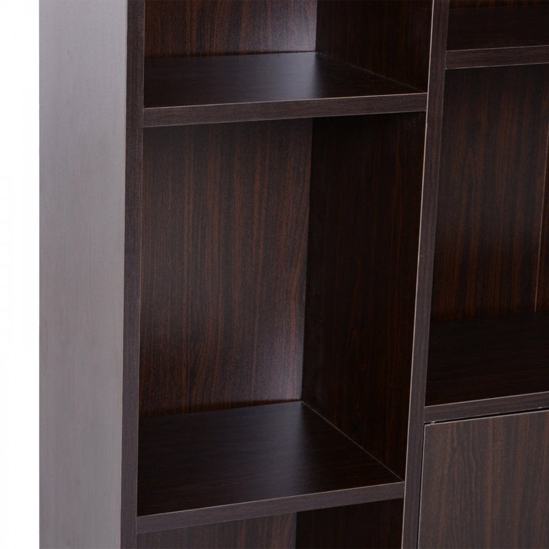 Open Bookcase Cabinet Shelves W/ Two Doors, 80W x 23.5D x 118Hcm-Walnut