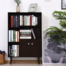 Open Bookcase Cabinet Shelves W/ Two Doors, 80W x 23.5D x 118Hcm-Walnut
