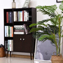 Open Bookcase Cabinet Shelves W/ Two Doors, 80W x 23.5D x 118Hcm-Walnut