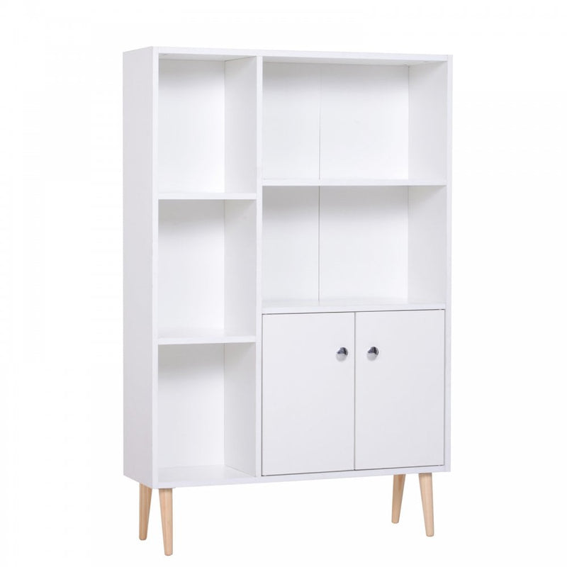 Open Bookcase Cabinet Shelves W/ Two Doors, 80W x 23.5D x 118Hcm-White