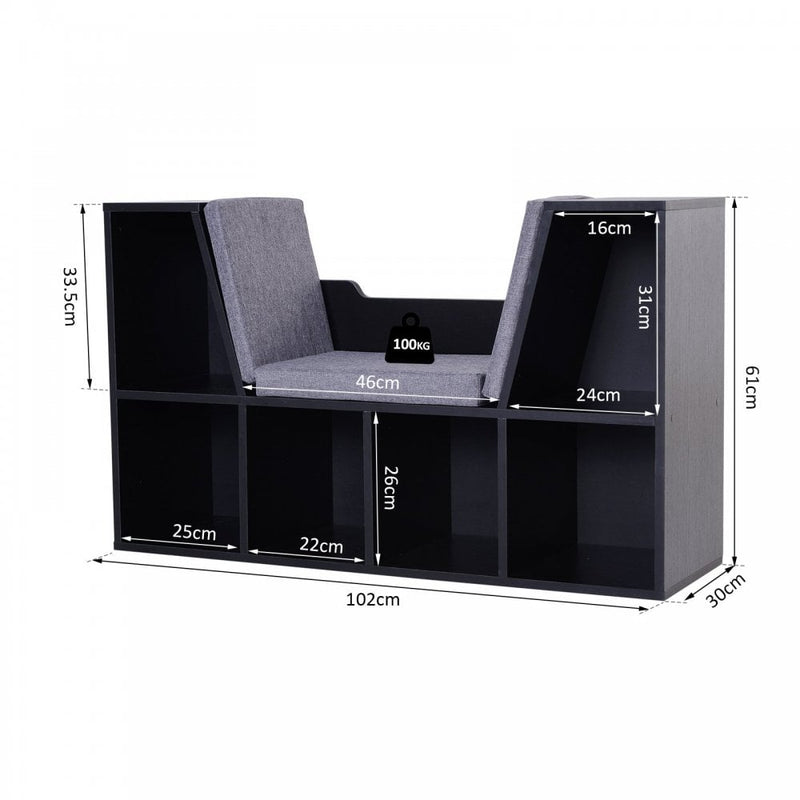 Sideboard Bookcase Storage Reading Seat w/Cushion Unit Kids Children Cubes Organiser Living Room Bedroom Black