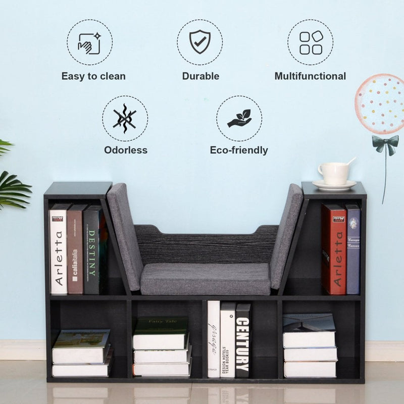 Sideboard Bookcase Storage Reading Seat w/Cushion Unit Kids Children Cubes Organiser Living Room Bedroom Black