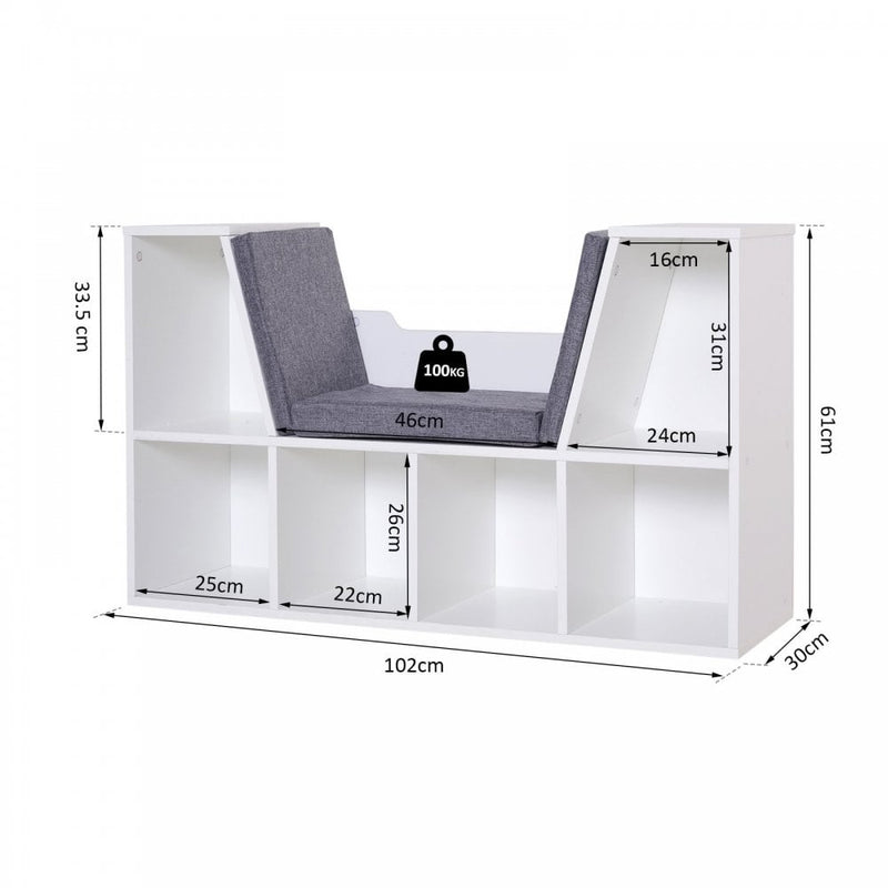 Bookcase Storage W/Particle Board Sponge Linen, 102W x 30D x 61Hcm-White/Grey