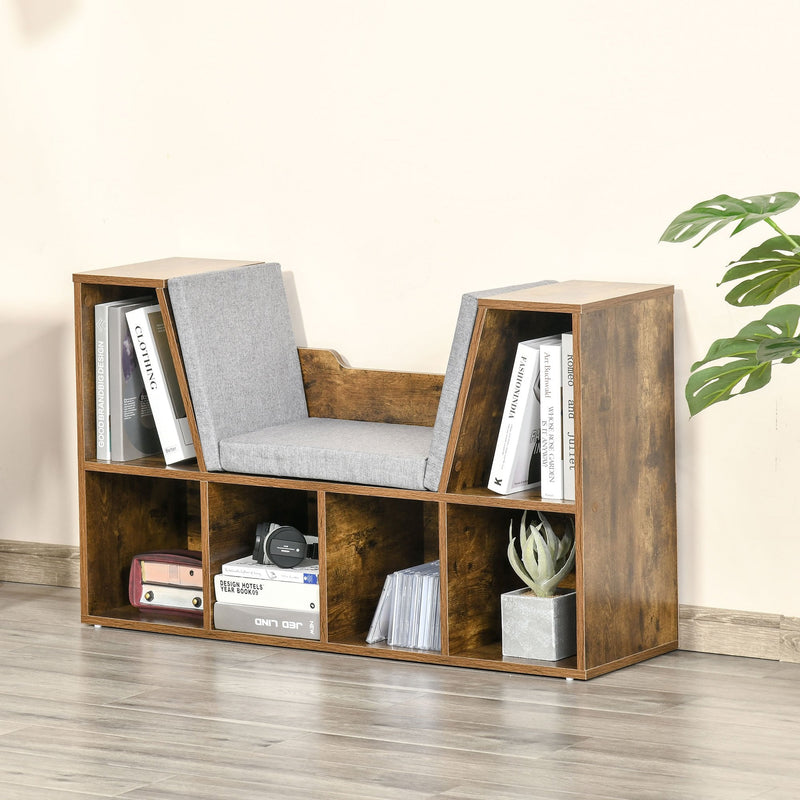 Bookcase Shelf Storage Seat with Cushion Sideboard Kids Children Reading Bedroom Living Room Organizer Rustic Brown Unit Adults Six Cubes Organiser