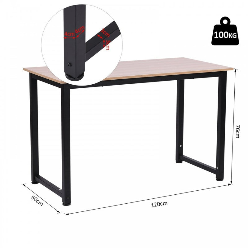 Computer Desk W/ Black Metal Frame MDF, 120W x 60D x 76Hcm-Oak Grain Tone