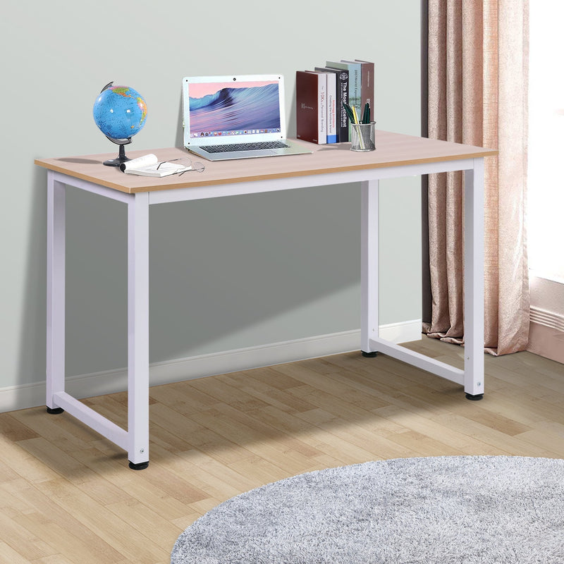 Computer Desk W/ White Metal Frame MDF, 120W x 60D x 76Hcm-Oak Grain Tone