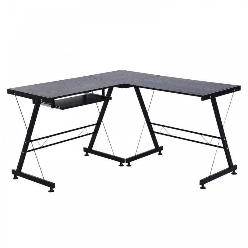 L Shaped Computer Desk W/ Keyboard Tray-Black
