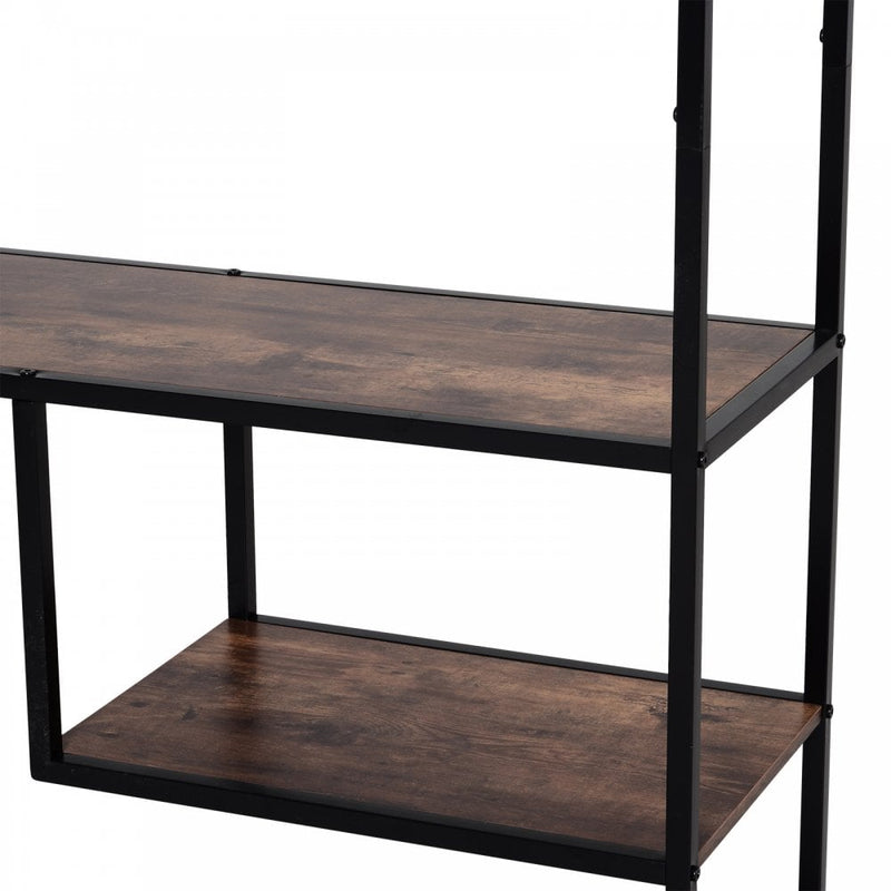 Steel Frame 6 Tier Staggered Display Shelf Black/Brown