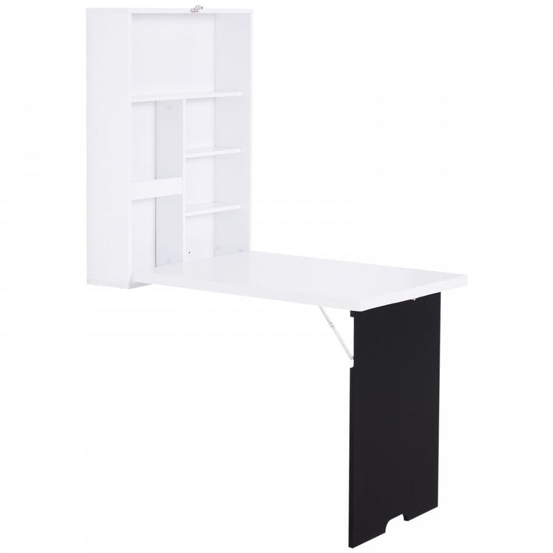 MDF Folding Wall-Mounted Drop-Leaf Table with Chalkboard Shelf - White