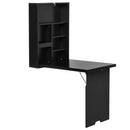 Folding Wall-Mounted Drop-Leaf Table With Chalkboard Shelf Multifunction - Black