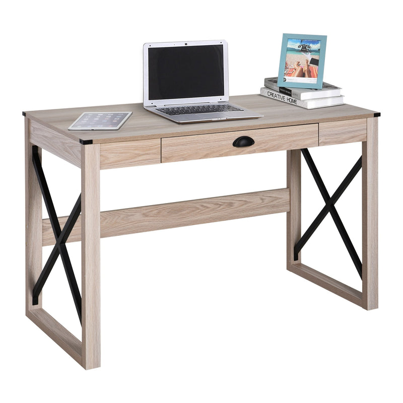 Computer Desk Writing Desk with one Drawer Home Office Large Tabletop 76x112cm Natural