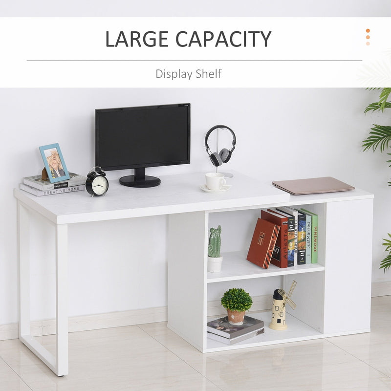 Corner Desk L-Shaped I-Shaped Computer Desk with Rotating Storage Shelf, White Wood Grain