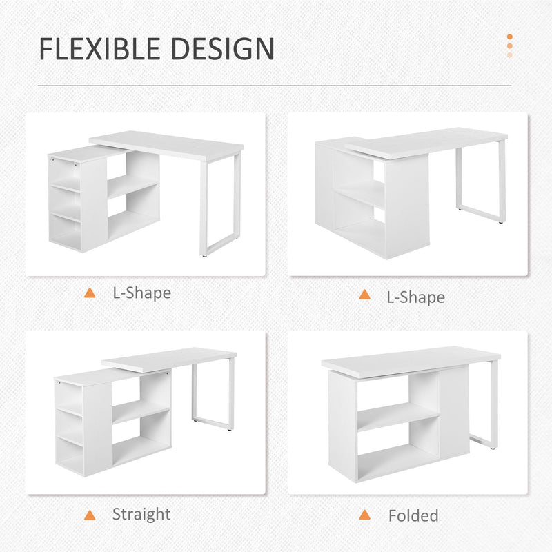 Corner Desk L-Shaped I-Shaped Computer Desk with Rotating Storage Shelf, White Wood Grain