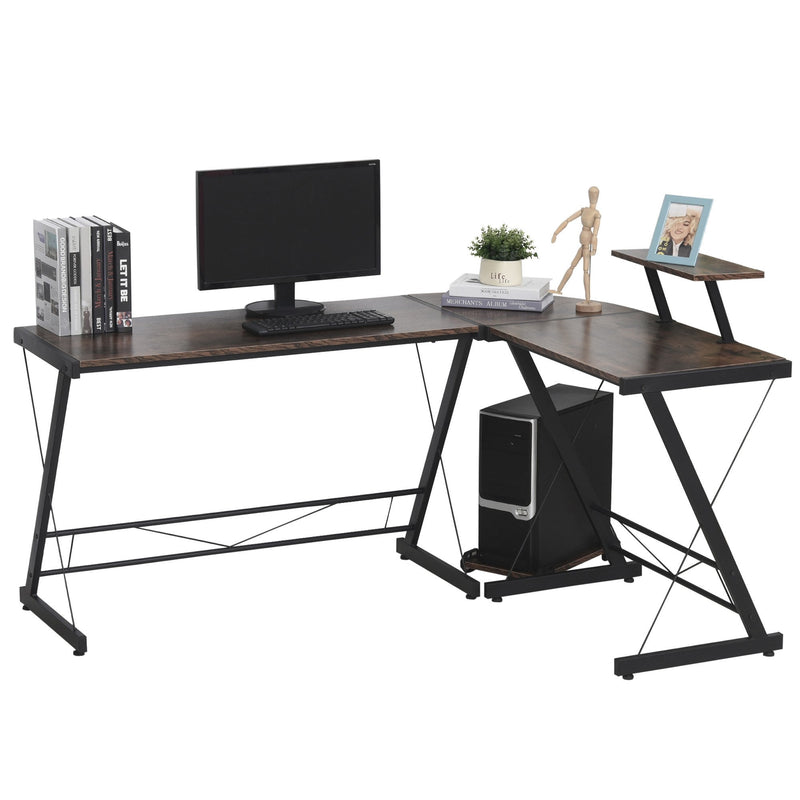 L Shaped Desk Round Corner Computer Gaming Table Workstation with Storage Shelf , CPU Stand for Home Office Industrial