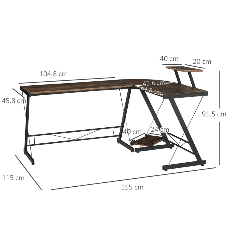 L Shaped Desk Round Corner Computer Gaming Table Workstation with Storage Shelf , CPU Stand for Home Office Industrial