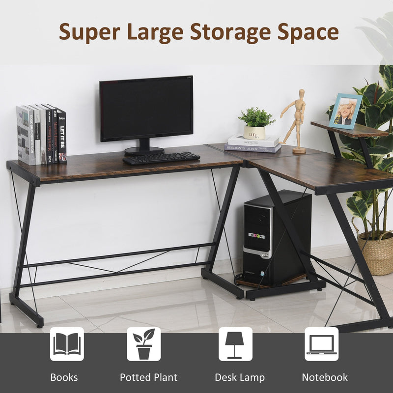 L Shaped Desk Round Corner Computer Gaming Table Workstation with Storage Shelf , CPU Stand for Home Office Industrial