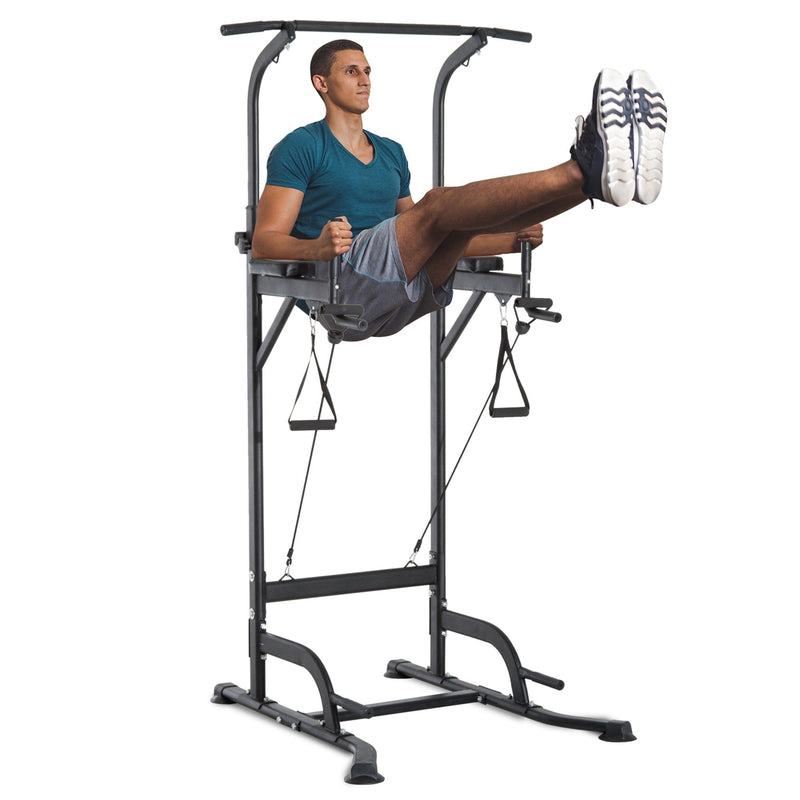 Pull Up Tower Multi-Function Power Tower Black Height Adjustable Abs Dip Station  Home Gym Strength Training Fitness Equipment